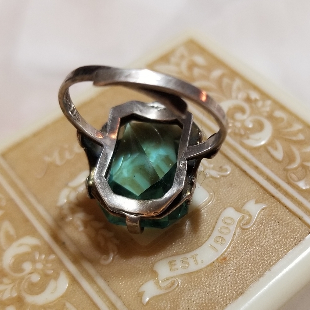 Sterling Silver Aqua Paste Ring Adjustable - image 7